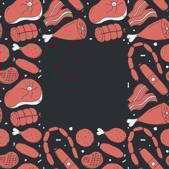 Meat frame. Doodle meat background. illustration with meat products icons vector