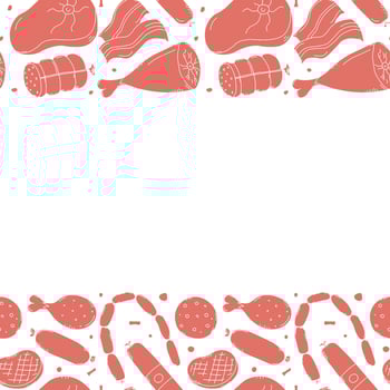 Meat frame. Doodle meat background. illustration with meat products icons vector