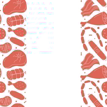Meat frame. Doodle meat background. illustration with meat products icons vector