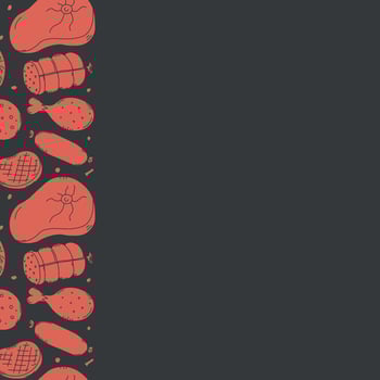 Meat frame. Doodle meat background. illustration with meat products icons vector