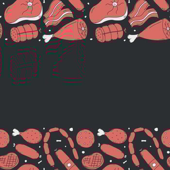 Meat frame. Doodle meat background. illustration with meat products icons vector