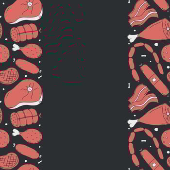Meat frame. Doodle meat background. illustration with meat products icons vector