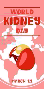 World Kidney Day banner, March 11, is used design of postcards with minimalist and modern concept, cover, background, kidneys, internal organs, international relations. Natural vertical pink vector