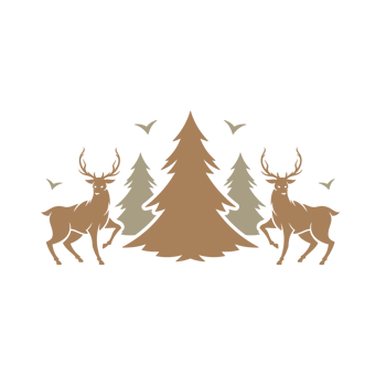 Spruce forest and deers hand drawn silhouette illustration for retro logo design png