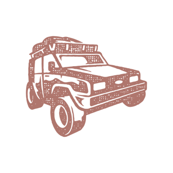 Silhouette of off road car designed as symbol of travel through nature hand drawn stamp effect vintage illustration png
