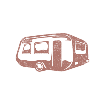 Silhouette of retro trailer designed as emblem road trip in countryside hand drawn stamp effect vintage illustration png