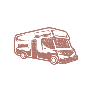 Silhouette of rv trailer for journey in countryside as symbol tourism hand drawn stamp effect vintage illustration png