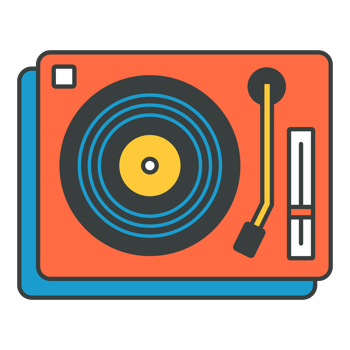 Retro gramophone with music plate top view pop art t shirt print cartoon illustration png