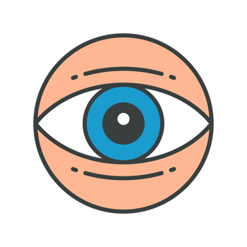 Human eye blue lens with eyeball and eyelids circle pop art sticker groovy contoured cartoon png