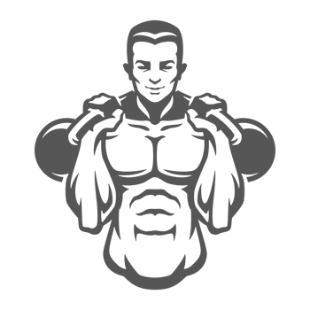 Man bodybuilder lifting kettlebells hand drawn silhouette illustration for vintage logo design png