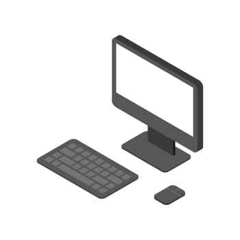Electronic computer isometric design with keyboard monitor and mouse 3d png
