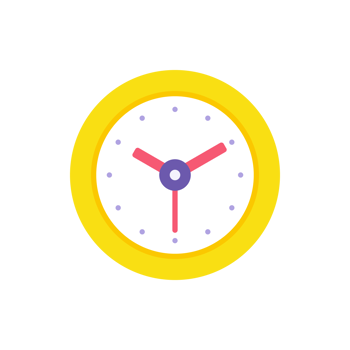 Circled yellow wall clock with arrows for time management checking flat illustration png