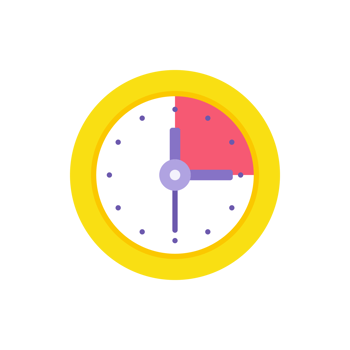 Circle yellow watch clock with red deadline sector. Rounded watch with arrows png
