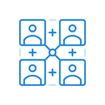 Team online management icon. Web communication between employees social strategy development. png