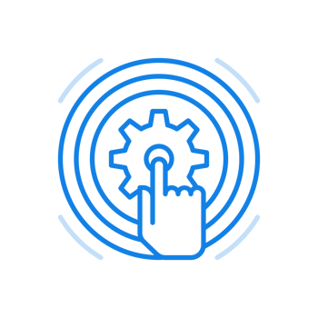 Starting optimization line icon. Finger turns gear in circle. png