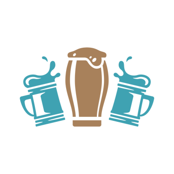 Glass and mugs of beer hand drawn silhouette illustration for retro logo design png
