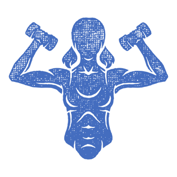 Powerful sportswoman exercising with dumbbells silhouette hand drawn stamp vintage illustration. png