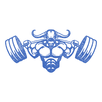 Sportsman silhouette with bull head lifting barbell hand drawn stamp vintage illustration png