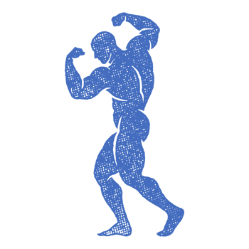 Powerful bodybuilder showing muscles silhouette hand drawn stamp vintage illustration. png