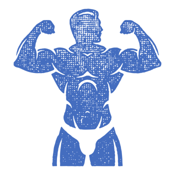 Powerful bodybuilder showing muscles silhouette hand drawn stamp vintage illustration. png