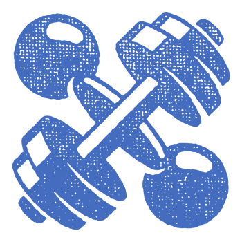Heavy crossed dumbbells silhouette as symbol of weightlifting training in gym hand drawn stamp vintage illustration. png