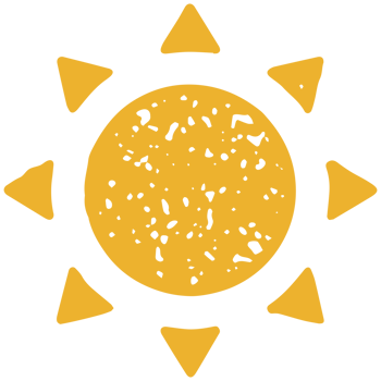 Hand drawn yellow sun heat flare natural sunbathing summer vacation holiday resort grunge texture png