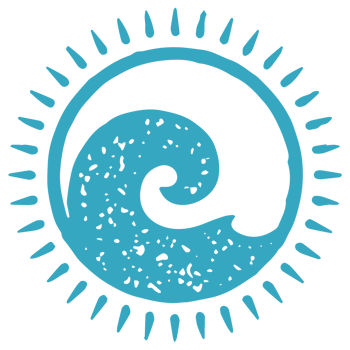 Monochrome blue sea wave circle contoured hand drawn ornamental logotype grunge texture png