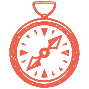 Hand drawn minimalist red compass with arrow for directional map orientation grunge texture png