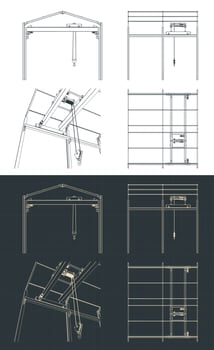 Overhead crane and warehouse structure blueprints vector