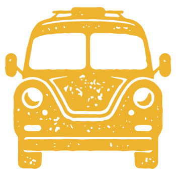 Front view yellow retro camper car bus for road trip adventure summer travel vacation grunge texture png