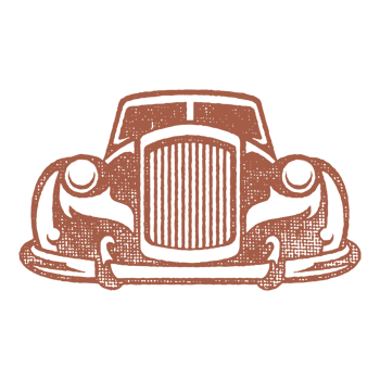 Old classic car silhouette hand drawn ink stamp vintage illustration. png