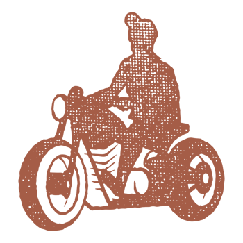 Man rider on chopper motorcycle silhouette hand drawn ink stamp vintage illustration. png