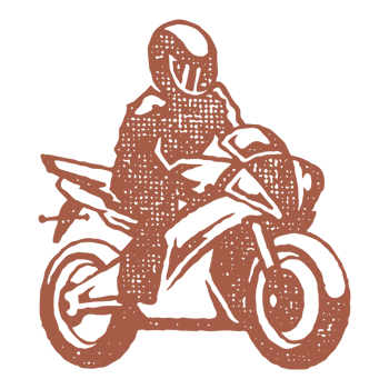 Man rider on superbike motorcycle silhouette hand drawn ink stamp vintage illustration. png