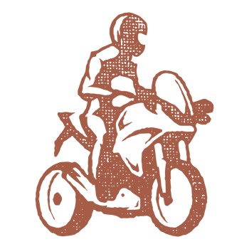 Man rider on superbike motorcycle silhouette hand drawn ink stamp vintage illustration. png