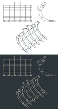 Rake for excavator blueprints vector