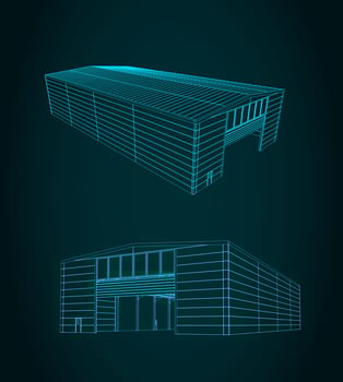 Industrial hall building drawing vector