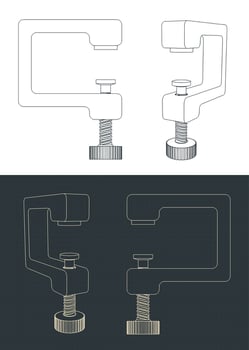 C-clamp technical drawings vector