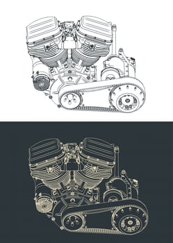 Powerful motorcycle engine blueprints vector