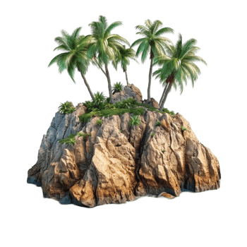 Tropical Island with Palm Trees and Rocks png