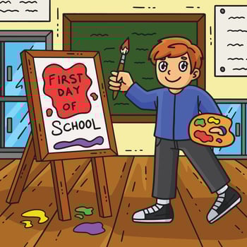 First Day of School Child in Art Class Colored vector