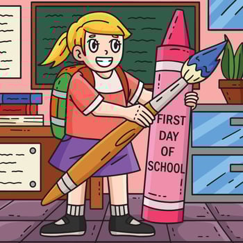 First Day of School Child Brush Crayon Colored vector