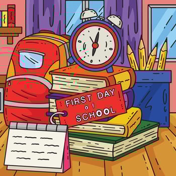 First Day of School Book Alarm Clock Colored vector
