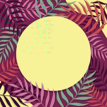 Tropical round background with palm leaves. Jungle frame with empty space for text. illustration vector