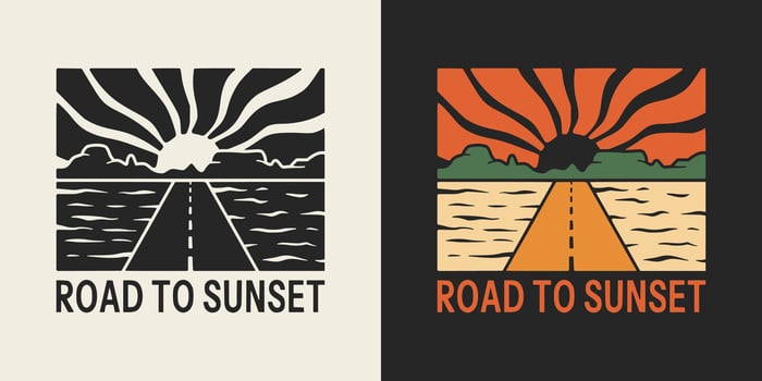 Retro illustration of a road heading to an elegant stylized sunset. vector