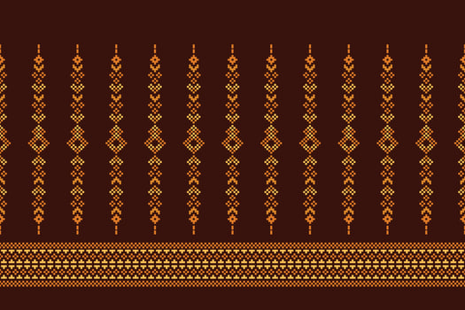 Traditional black ethnic motifs ikat geometric fabric pattern cross stitch.Ikat embroidery Ethnic oriental Pixel brown background.Abstract,illustration. Texture,decoration,wallpaper. vector