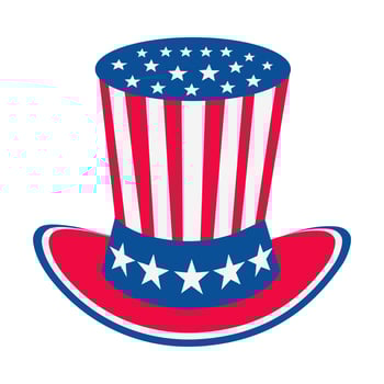 4th of July red, white and blue hat with stars on it. The hat is a patriotic symbol vector