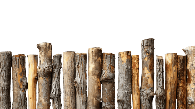 Dried wooden fence logs at ranch isolated on transparent background png