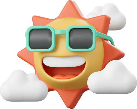 3d illustration of Summer concept, Smiling sun wearing sunglasses png