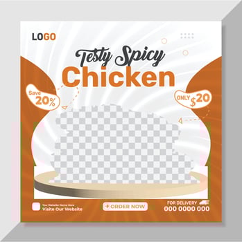 Testy Spicy Chicken social media post advertising banner template. Social Media post design for Restaurant. vector