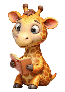 Cute Giraffe Animal Read A Book 3d Concept png